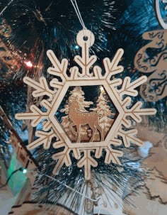 Wooden Deer Snowflakes Christmas Tree Toys Laser Cut CDR File