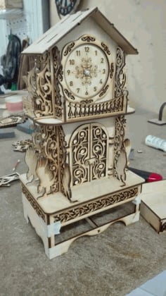 Wooden Engraved Big Standing 3D Clock Model CDR File