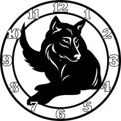 Wooden Engraved Wolf Wall Clock CDR Free Vector for Laser Cutting