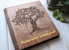 Wooden Family Photo Album Scrapbook Book Cover Free CDR File