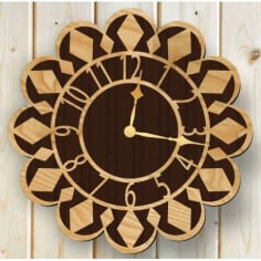Wooden Floral Wall Clock Dial Design CDR File