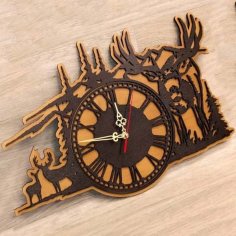 Wooden Forest Deer Wall Clock Free Vector CDR and DXF File for Laser Cutting