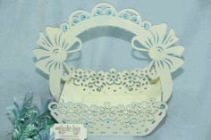 Wooden Gift Basket with Bow Ribbon Laser Cut CDR File