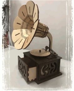 Wooden Gramophone CNC Laser Cutting Free CDR Vectors File