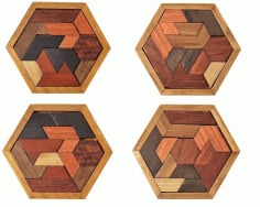 Wooden Hexagon Puzzle Game for Kids Educational Gift Laser Cut Design CDR File
