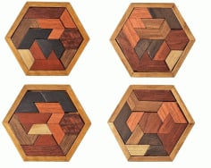 Wooden Hexagon Puzzle Game For Kids Educational Gift Laser Cut CDR File