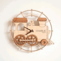 Wooden Locomotive wall Hanging Clock CNC File Free CDR File