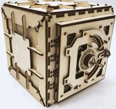 Wooden Money Deposit Locker 3D Puzzle Model CDR File