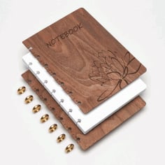 Wooden Notebook Cover with Lotus Flower Engraving Laser Cut CDR File