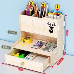 Wooden Office Desk Organiser Pen Holder Storage Box Laser Cut Ai Vector File