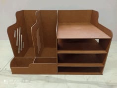 Wooden Office Pen Holder and Storage Organizer DXF File