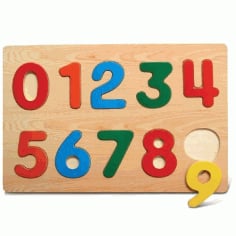 Wooden Peg Puzzle Toddlers Number Jigsaw Toys Educational Raised Puzzle Laser Cut Design CDR File