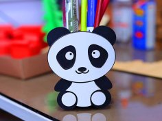 Wooden Pen Holder Cute Panda Pencil Box Desk Organizer Laser Cut 3mm Free Vector