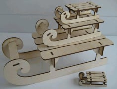 Wooden Laser Cut 3D Puzzle Snow Cart Free Vector CDR File