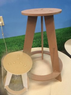 Wooden Stool With Round Seat Laser Cut Vector