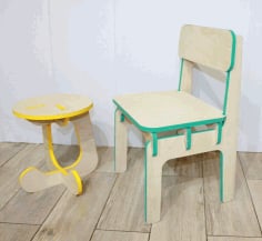 Wooden Table and Chair for Kids DXF File