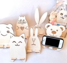 Wooden Teddy Bear Mobile Phone Stand Animal Cell Phone Holder Free Vector File for Laser Cutting