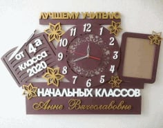 Wooden Wall Clock with Photo Frame Gift CDR File
