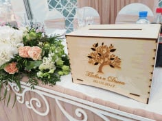 Wooden Wedding Boxes With Slot On Top Money Card Storage Free CDR Vectors File