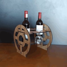 Wooden Wheel Wine Rack Stemware Bottle Glass Holder Laser Cut 6mm CDR File