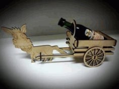 Wooden Wine Bottle Holder Minibar Donkey with a Cart Laser Cut Vector