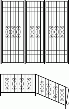 Wrought iron stair railing design vector art Laser Cut CDR File